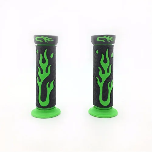 Empuñaduras de manillar de gel de 7/8" 22 mm con diseño de llama verde, compatibles con Kawasaki Suzuki ATV KTV Scooter [B01MYO5DBN]