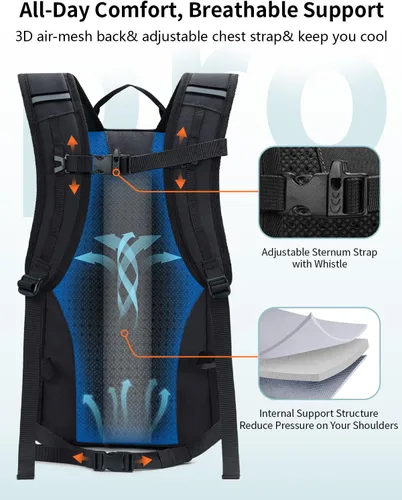 Miniatura 4 de ECOHUB Mochila pequeña de senderismo para hombres y mujeres, mochilas de viaje ligeras de 20 litros, resistentes al agua, para acampar, ciclismo