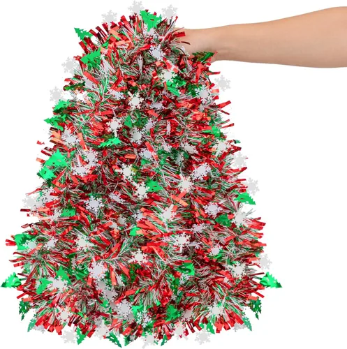 Miniatura 8 de Guirnalda de Oropel de Navidad de 33 Pies, Guirnalda de Oropel Metálico Trenzado Rojo Verde con Ornamentos de Bayas y Hojas, Decoración Colgante
