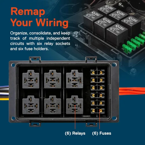 Miniatura 2 de True Mods Caja de relé/fusibles impermeable de 12 V Kit de bloque con arnés precableado [12 y 16AWG] 6 grupos estilo Bosch 5 pines 30A/40A Panel