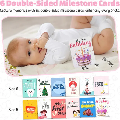 Miniatura 4 de Manta Milestone para niña – Regalo perfecto para niñas recién nacidas, manta de fotos esenciales para recién nacidos, para edad y crecimiento
