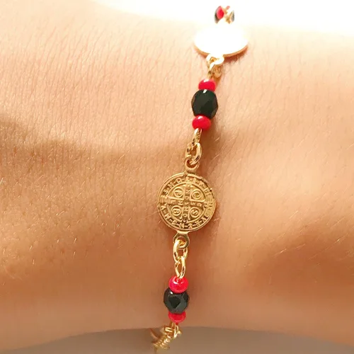 Miniatura 5 de Art Designs by AA Pulsera de cuentas de cristal de San Benito para mujer joyería de protección Metal