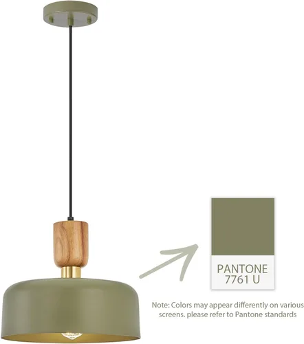 Miniatura 2 de Iluminación colgante contemporánea, lámpara colgante de 12 pulgadas, acento de madera y latón, lámpara colgante de metal ajustable para cocina