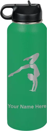 Miniatura 59 de LaserGram Botella de agua personalizada, soporte de mano de gimnasta, acero inoxidable de doble pared aislada al vacío con popote superior, regalo