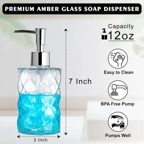 Miniatura 4 de Dispensador de jabón de vidrio de 12 onzas para cocina, dispensador de jabón de manos para baño con bomba a prueba de óxido, dispensador de loción