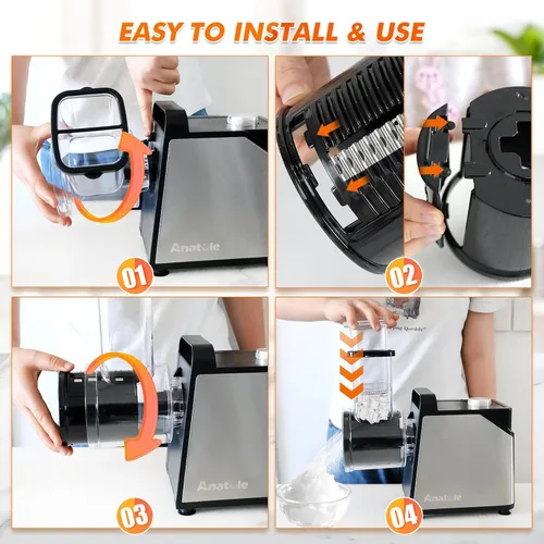 Miniatura 6 de Rallador Eléctrico de Queso Anatole de 7 Cuchillas, Rectificador de Hielo de Acero Inoxidable, Triturador de Vegetales de 250W, Libre de BPA, 110V
