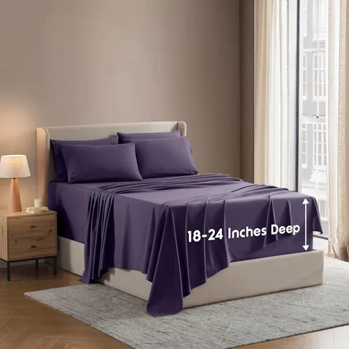 Miniatura 25 de Nestl Juego de sábanas extra profundas tamaño King, sábanas transpirables y refrescantes de 6 piezas, juego de ropa de cama de lujo con bolsillos