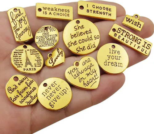 Miniatura 3 de 40 dijes de oro antiguo con palabras inspiradoras para manualidades, suministros para manualidades, accesorios para manualidades, collares, pulseras