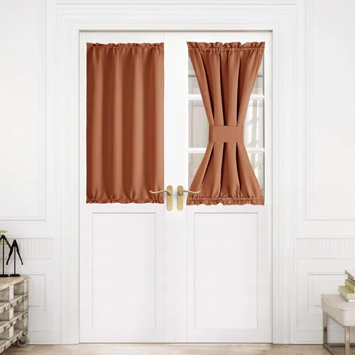 Miniatura 124 de NICETOWN Cortinas opacas unicolor con aislamiento térmico para puerta francesa, granja, oscurecimiento de habitación, puertas y ventanas de Marrón