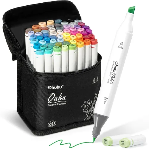 Ohuhu Marcadores de alcohol – Juego de marcadores artísticos de doble punta de 60 colores con certificación AP para artistas adultos, ilustración