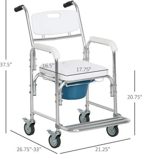 Miniatura 7 de HOMCOM Silla de ruedas 3 en 1 para ducha, apta para FSA/HSA, silla de inodoro impermeable enrollable con asiento acolchado, capacidad
