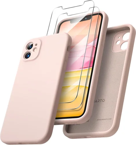 ORNARTO Funda para iPhone 11 de 6.1 pulgadas, silicona líquida con 2 protectores de pantalla, a prueba de golpes y tacto suave, cuerpo completo para