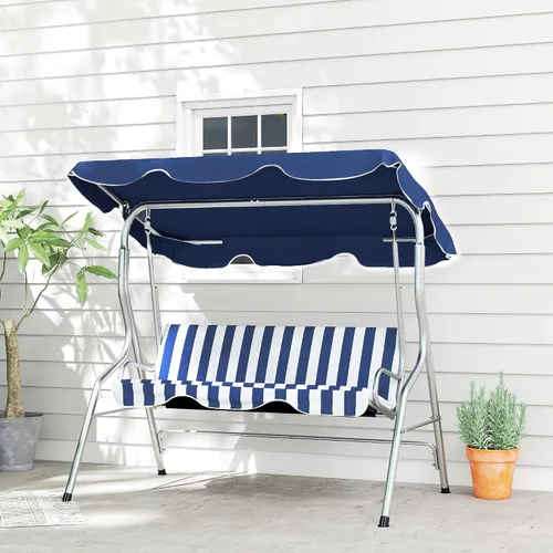 Miniatura 9 de Outsunny Columpio de porche para 3 personas con toldo, silla de columpio de patio, banco de columpio para exteriores con pantalla ajustable, cojín