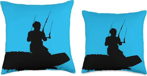 Miniatura 3 de Kitesurf Gifts and Surf Lover Tees by taiche Kitesurfer Surfing A Wave Artistic Black Silhouette Throw Pillow, 16x16, Multicolor