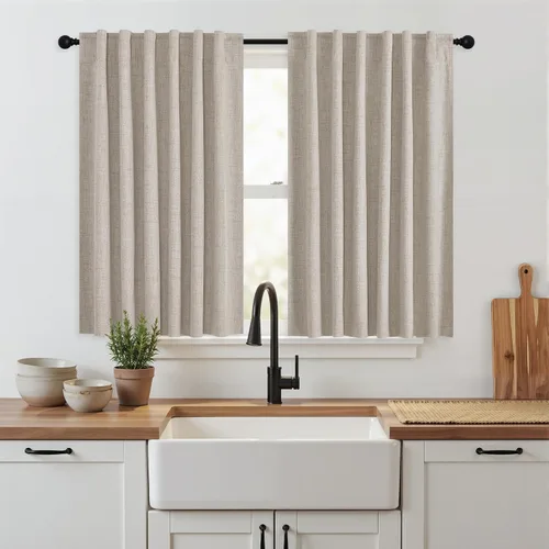 Miniatura 39 de RYB HOME Cortinas cortas opacas 100% marrones, 45 pulgadas de largo, 52 pulgadas de ancho, bloqueo de luz y aislamiento térmico para cocina