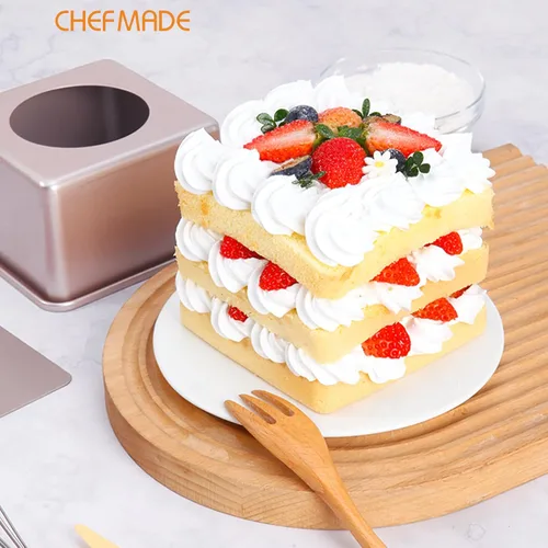 Miniatura 5 de CHEFMADE Molde cuadrado para tartas, plato de 5 pulgadas de profundidad con parte inferior suelta extraíble antiadherente cuadrado para hornear