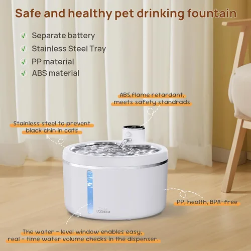 Miniatura 8 de Fuente de agua inalámbrica para gatos con bandeja de acero inoxidable, fuente de agua para mascotas de 102 oz/3 L para gatos en el interior, fuente