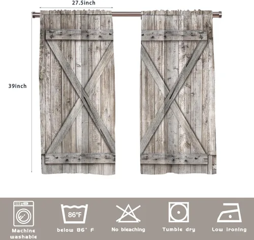 Miniatura 6 de Cortinas de cocina de estilo granja occidental con bolsillo para cortinero, pequeñas y cortas, estilo café rústico, cabaña, puerta de granero