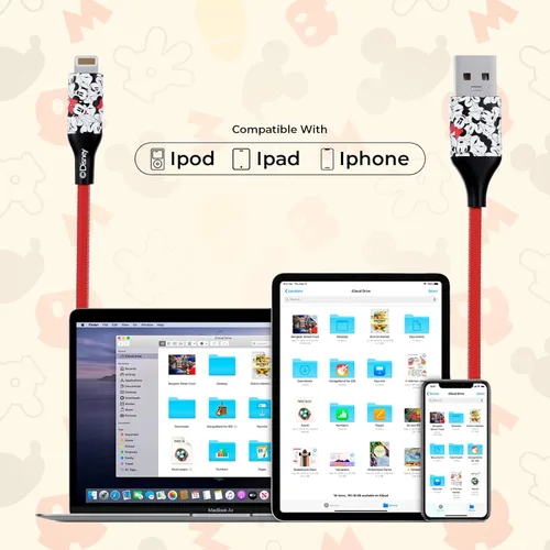 Miniatura 5 de iJoy Disney Minnie Mouse - Cargador de repuesto para iPhone de 6 pies de carga rápida – Cable de carga USB trenzado certificado MFI sincronización