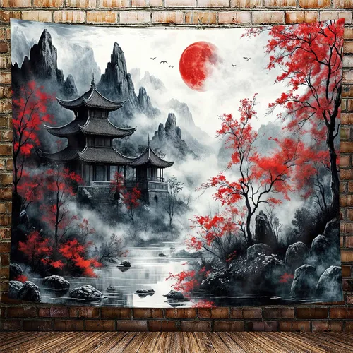 Miniatura 10 de Tapiz de cascada de bosque, flores de paisaje natural, tapices para colgar en la pared para hombres y niños, decoración de arte de pared, decoración