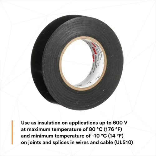 Miniatura 6 de 3M Temflex Cinta Eléctrica de Vinilo Multiusos 165, Negra, 3/4 pulg x 60 pies (19 mm x 18 m), Paquete de 10 Rollos Negro