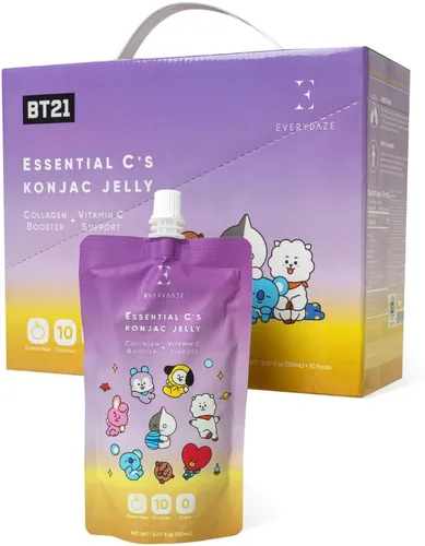 EVERYDAZE BT21 Essential C’s Gelatina de Konjac | Pera Coreana | Péptidos de Colágeno Vegano y Vitamina C | Sin Gluten, Sin Azúcar, Bajas en