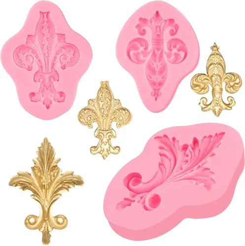 Moldes de fondant de plumas barrocos en relieve, 3 piezas, moldes de silicona de chocolate con pergamino europeo para cupcakes, pasta de flores,