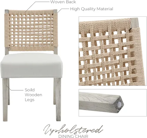 Miniatura 5 de LZAREAL Juego de 4 sillas de comedor estilo granja, con tapizado de tela de lino, sillas laterales decorativas, estilo moderno de mediados de siglo