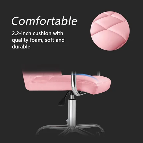 Miniatura 5 de JUMMICO Silla moderna de escritorio de oficina y tocador, silla enrollable con respaldo medio con ruedas, piel sintética, bonita para oficina