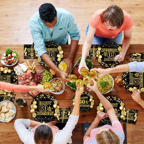Miniatura 6 de Kepeel Juego de vajilla para fiesta de cumpleaños número 60, 96 piezas, suministros de decoración de fiesta de cumpleaños de 1966 para hombres