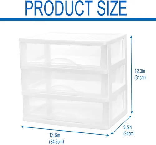 Miniatura 3 de BYCY Almacenamiento apilable de plástico con 3 cajones, organizador de maquillaje de baño blanco con cajones anchos transparentes, organizador