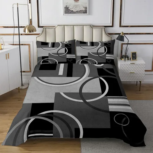 Erosebridal Juego de edredón moderno con diseño de círculos, color gris, negro y blanco, tamaño King, juego de colcha cuadrada con diseño de Multi 08