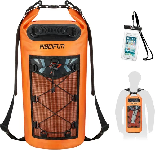 Miniatura 33 de Piscifun Bolsa seca, mochila flotante impermeable 10L/20L/30L/40L con funda impermeable para teléfono para navegación, kayak, pesca Negro