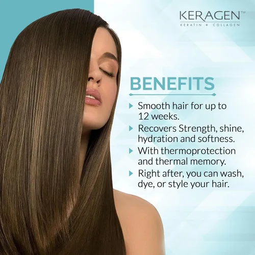 Miniatura 8 de KERAGEN - Tratamiento alisador de queratina brasileña, sistema alisador para cabello seco y dañado, sin formaldehído, 16 onzas - Elimina rizos