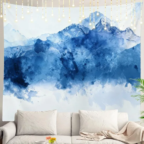 Miniatura 103 de Shrahala Tapiz de pared azul brillante, acuarela azul degradado para colgar en la pared, tapiz grande decorativo de fibra de poliéster, dobladillo