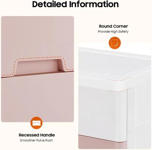 Miniatura 7 de Cómoda de cajones de plástico rosa degradado, armario de almacenamiento de 5 capas con 5 cajones, unidad organizadora estable sobre ruedas