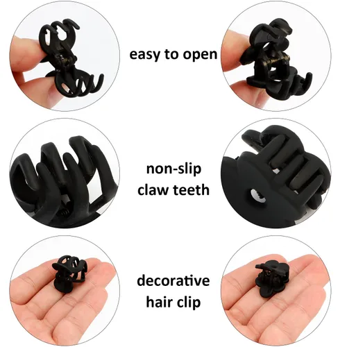 Miniatura 3 de SuPoo Pinzas para el pelo de garra para niñas, 20 piezas de mini flores negras y clips de pulpo para cabello fino y corto, accesorios de peinado 1.1