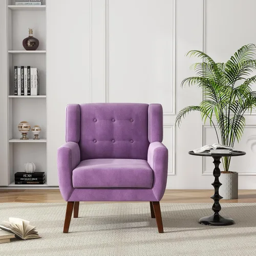 Miniatura 18 de Silla decorativa de piel sintética, moderna silla tapizada para sala de estar, cómodos asientos individuales con botones, asiento de lectura Negro