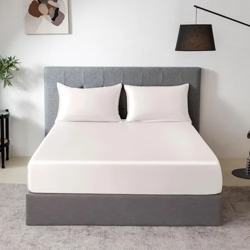 Miniatura 29 de THXSILK Juego de sábanas bajeras de 100% seda de morera, 3 piezas de seda 7A+, transpirable, suave, sábana bajera de 16 pulgadas de profundidad, 2