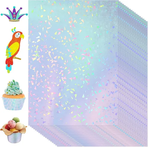 Miniatura 8 de 72 hojas de papel adhesivo holográfico, película laminada de vinilo holográfico transparente A4, papel autoadhesivo impermeable, 11.7 x 8.3 pulgadas