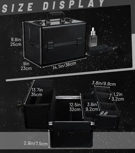 Miniatura 2 de Estuche de maquillaje grande para maquillaje, estuche organizador de cosméticos, caja de viaje portátil para artistas de maquillaje con 4 bandejas