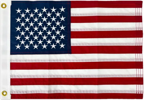 Bandera de barco de Estados Unidos de 12 x 18 pulgadas, bandera estadounidense bordada, nailon 210D impermeable, ojales de latón, cabecera de lona,