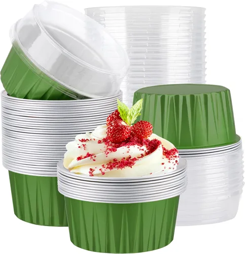 Miniatura 16 de EUSOAR Forros para cupcakes con tapas, 30 piezas desechables de papel de aluminio de 5 onzas, moldes para hornear cupcakes, envases de postre