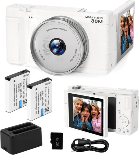 Cámara digital 5K UHD para fotografía, cámara de videoblogs de 80 megapíxeles con enfoque automático para YouTube, cámara selfie de doble lente con