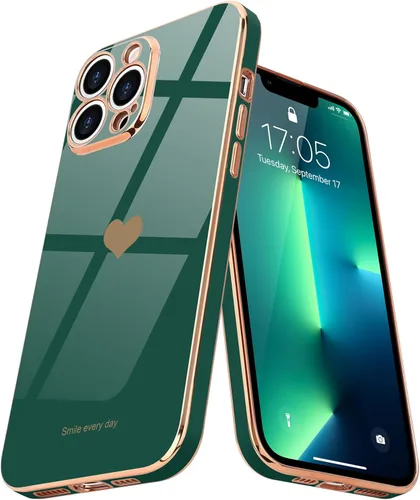 Miniatura 14 de Teageo Funda para iPhone 13 Pro para mujeres y niñas, diseño de corazón de amor, cubierta trasera suave, protección completa de la cámara, Negro
