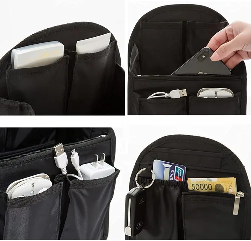 Miniatura 3 de HOYOFO Organizador de mochila pequeña, negro, 7.7 pulgadas de largo x 4.3 pulgadas de ancho x 10.6 pulgadas de alto, nailon impermeable, se adapta a