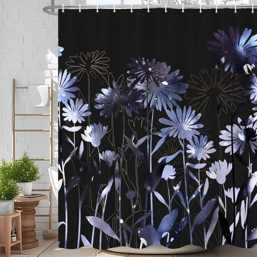 Miniatura 34 de Cortina de ducha de eucalipto verde salvia Velaequezii con plantas de acuarela, hojas botánicas de primavera impresas, cortina de baño impermeable