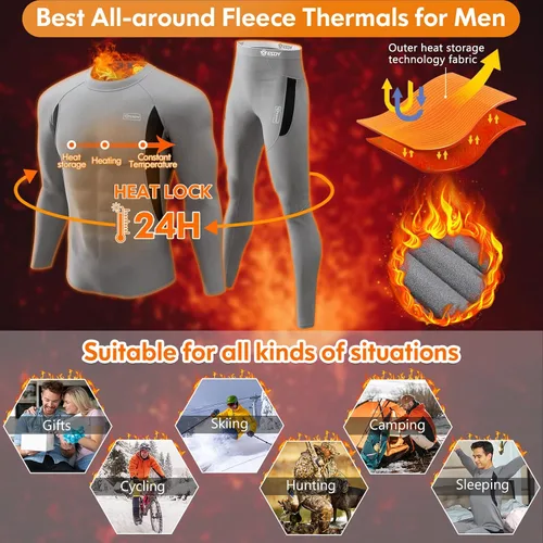 Miniatura 3 de Ropa interior térmica para hombre, con forro polar, equipo de caza, capa base cálida, conjunto superior e inferior para clima frío