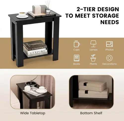 Miniatura 5 de Giantex Narrow End Table, 2-Tier Side Table with Open Storage Shelf, Retro Wood Sofa Table Bedside Tables for Small Spaces, Slim Nightstand for