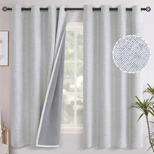 Miniatura 58 de YoungsTex - Cortinas opacas de lino para dormitorio, oscurecimiento de la habitación, cortinas con textura de lino, paneles con aislamiento térmico